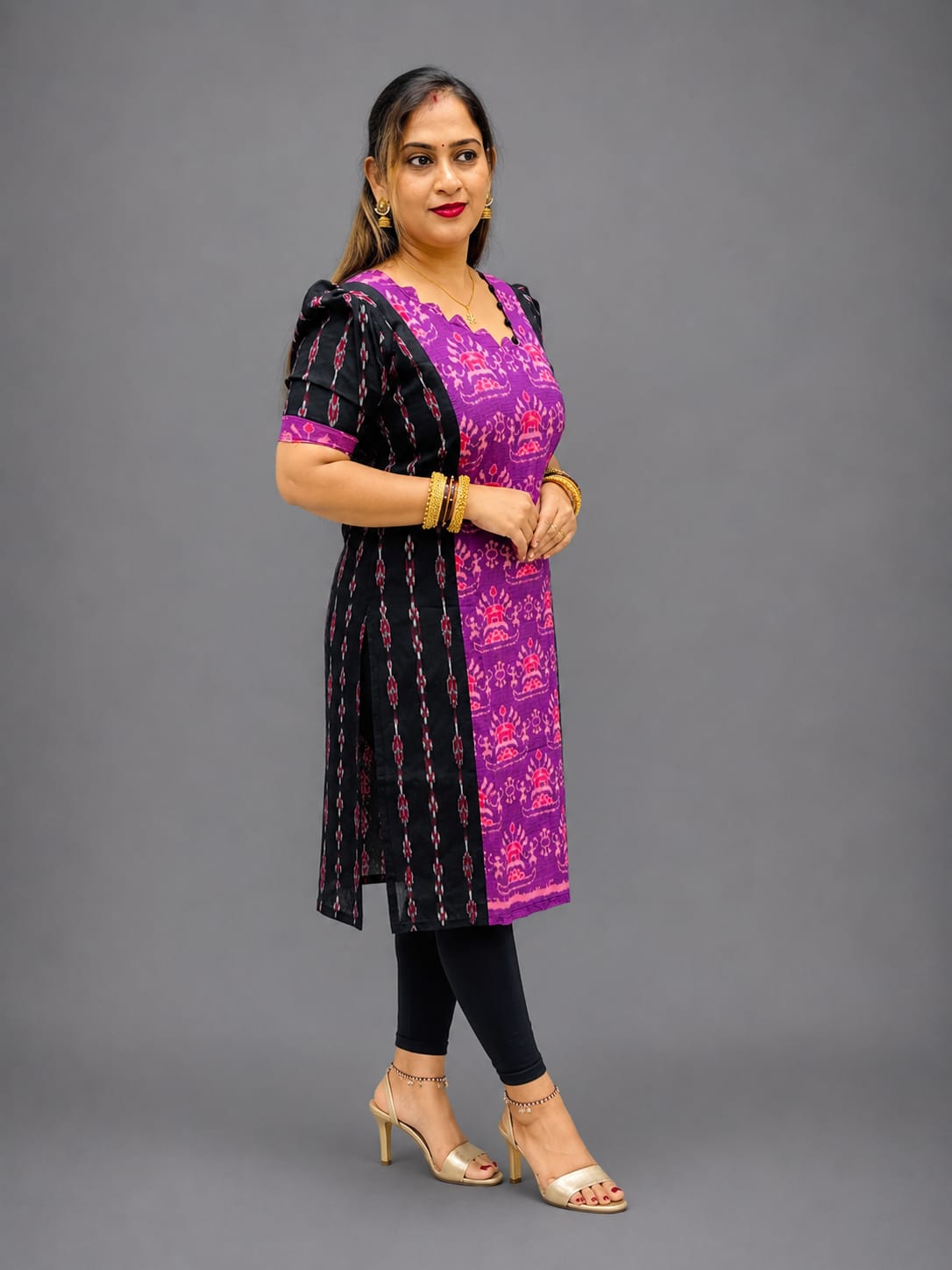 Women’s Sambalpuri Cotton Kurti – Purple & Black Ethnic Wear