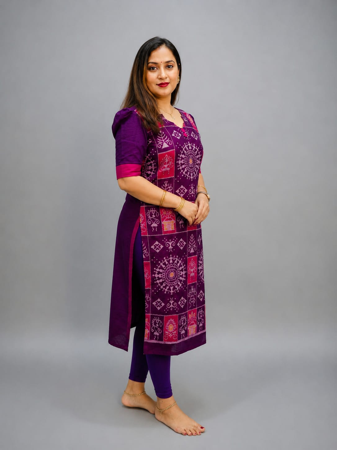 Women’s Sambalpuri Cotton Kurti – Purple & Pink Ethnic Wear