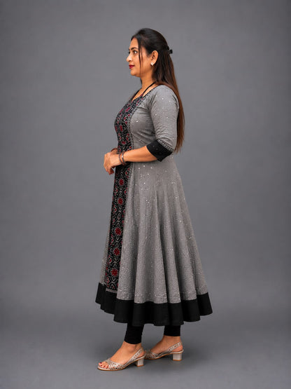 Women’s Sambalpuri Cotton Kurti – Grey & Black Ethnic Wear