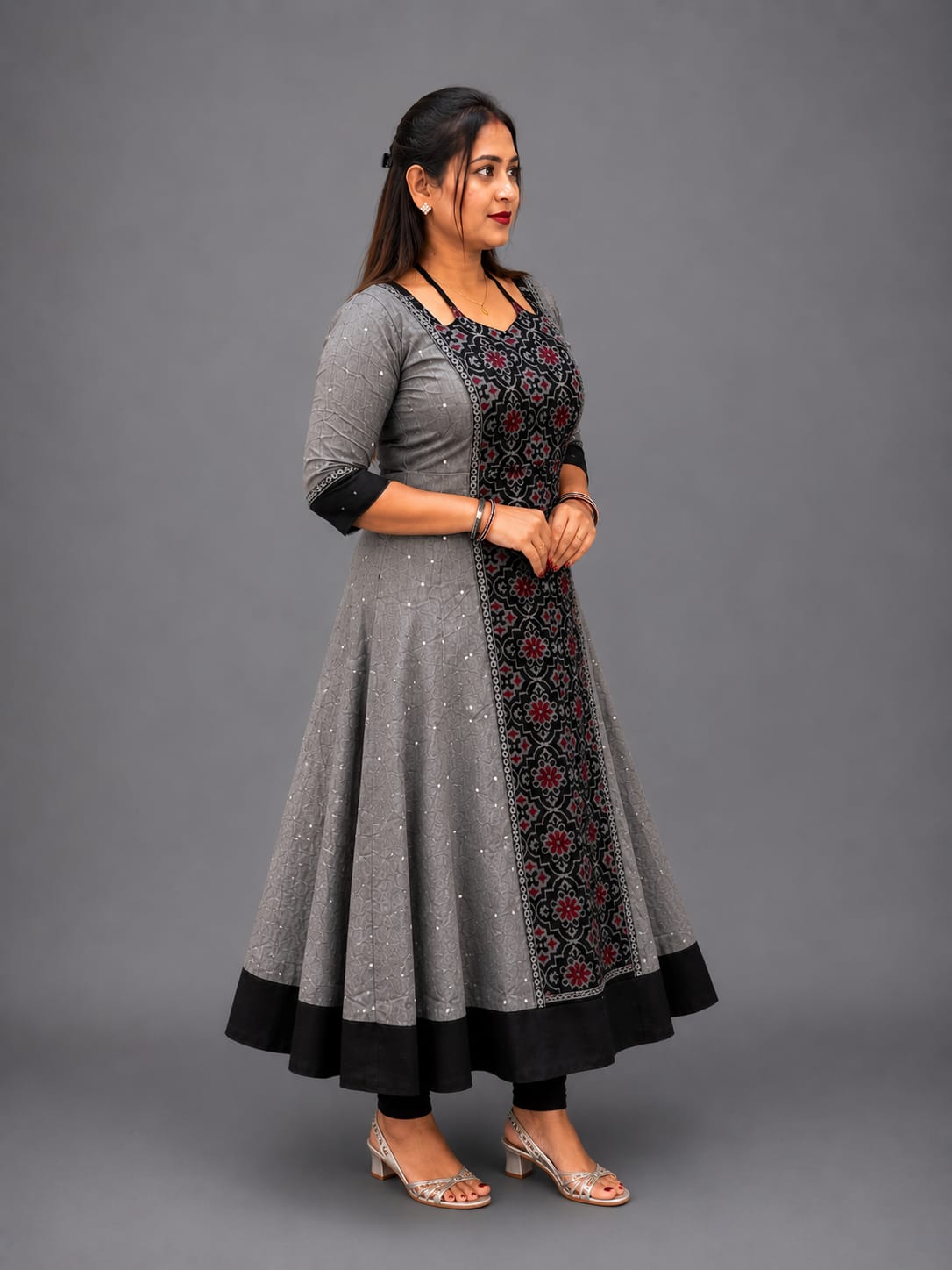 Women’s Sambalpuri Cotton Kurti – Grey & Black Ethnic Wear