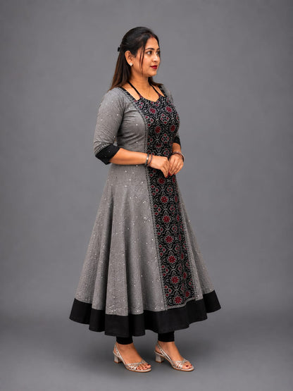 Women’s Sambalpuri Cotton Kurti – Grey & Black Ethnic Wear