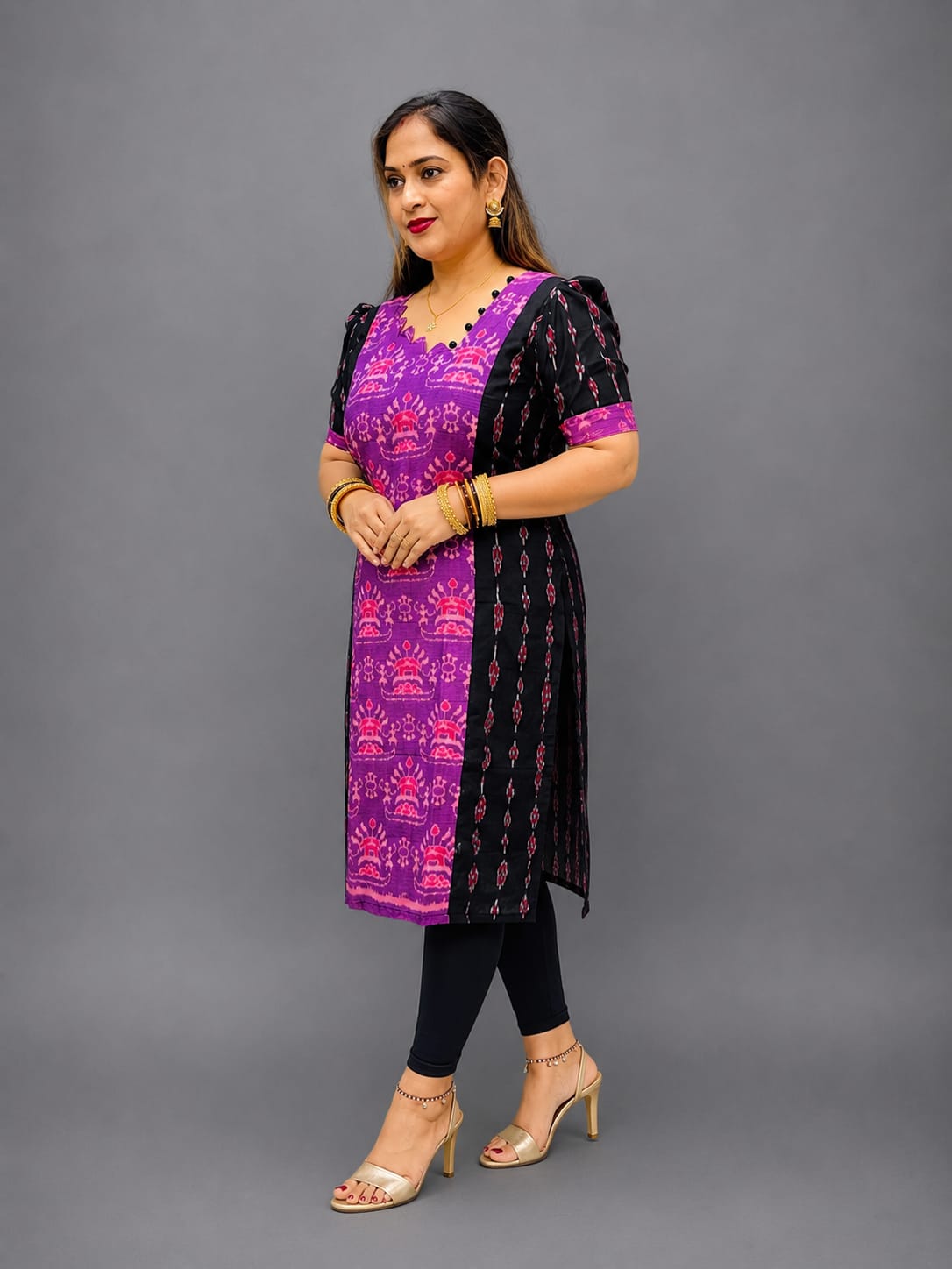 Women’s Sambalpuri Cotton Kurti – Purple & Black Ethnic Wear
