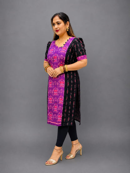 Women’s Sambalpuri Cotton Kurti – Purple & Black Ethnic Wear
