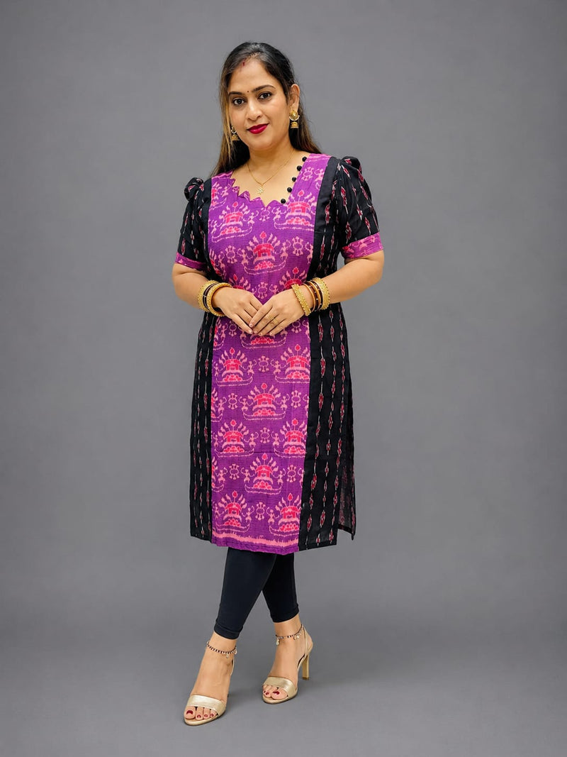 Women’s Sambalpuri Cotton Kurti – Purple & Black Ethnic Wear