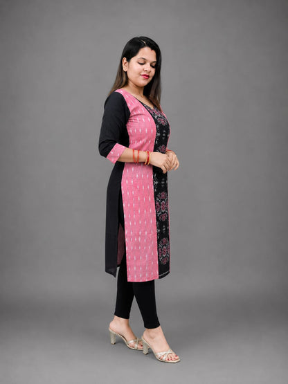Women’s Sambalpuri Cotton Kurti – Pink & Black Ethnic Wear