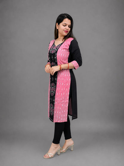 Women’s Sambalpuri Cotton Kurti – Pink & Black Ethnic Wear