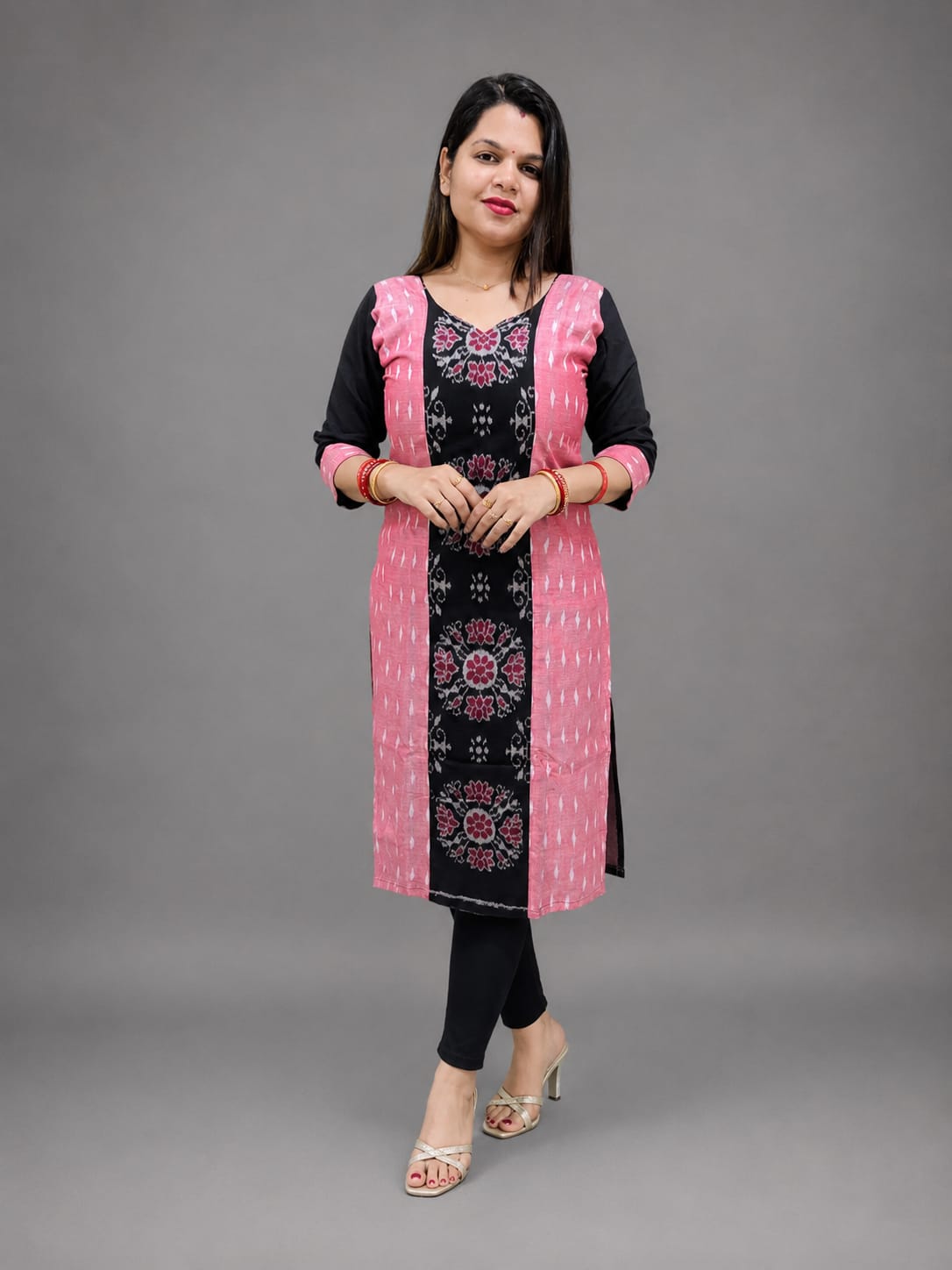 Women’s Sambalpuri Cotton Kurti – Pink & Black Ethnic Wear