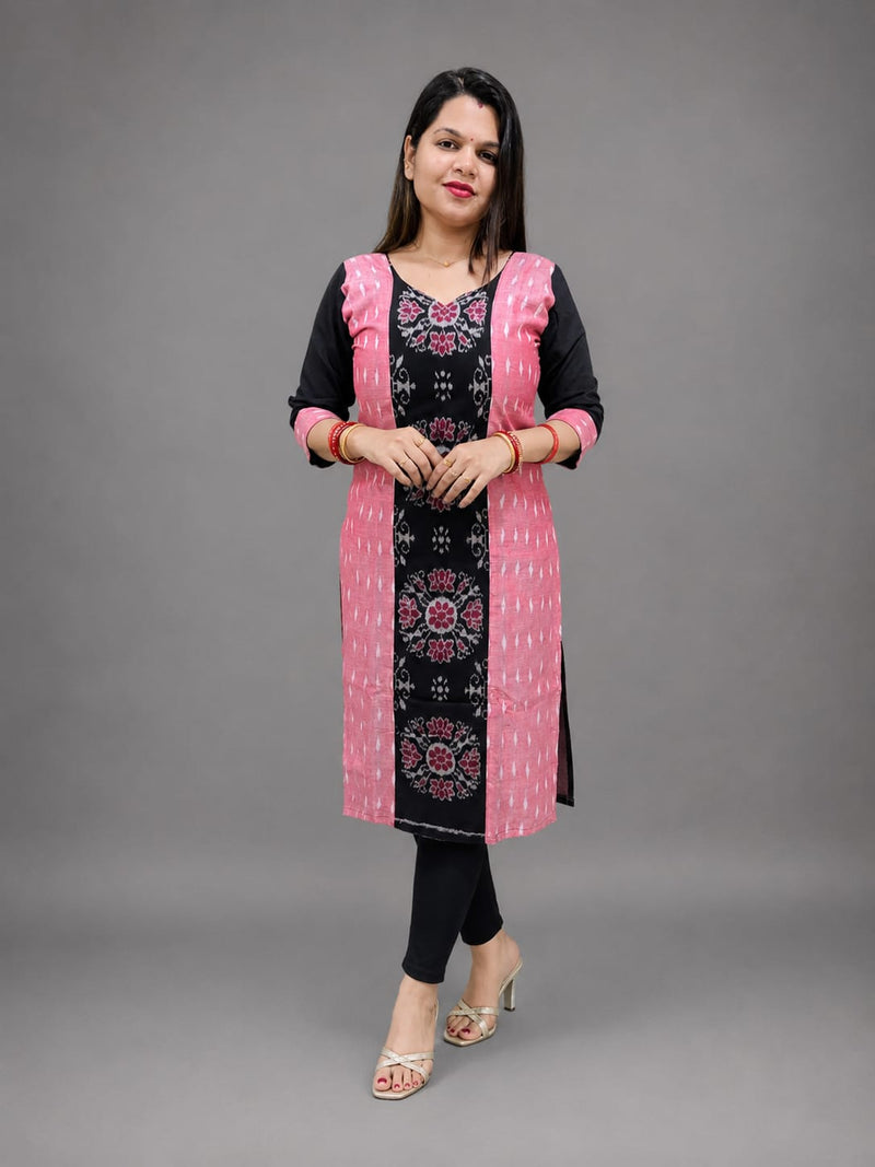 Women’s Sambalpuri Cotton Kurti – Pink & Black Ethnic Wear