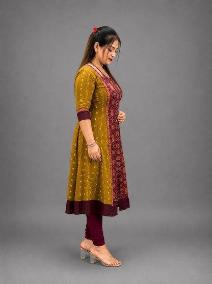 Women’s Sambalpuri Cotton Kurti – Mustard & Maroon Ethnic Wear