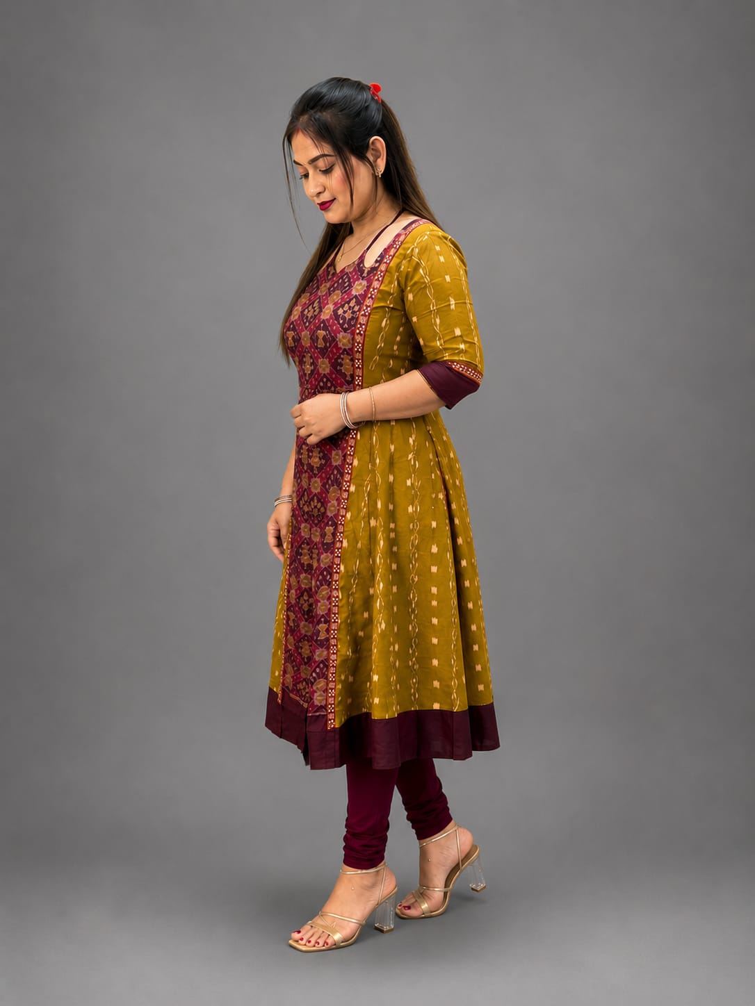 Women’s Sambalpuri Cotton Kurti – Mustard & Maroon Ethnic Wear