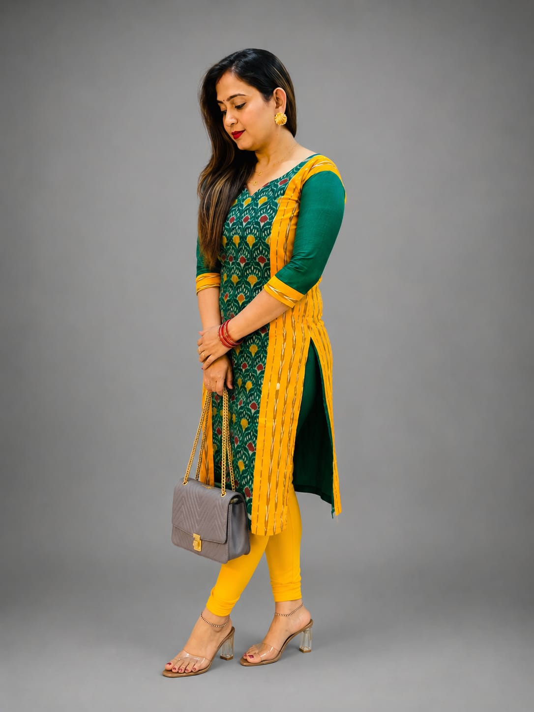 Women’s Sambalpuri Cotton Kurti – Green & Mustard Ethnic Wear