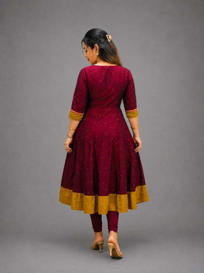 Women’s Sambalpuri Cotton Kurti – Maroon & Mustard Ethnic Wear