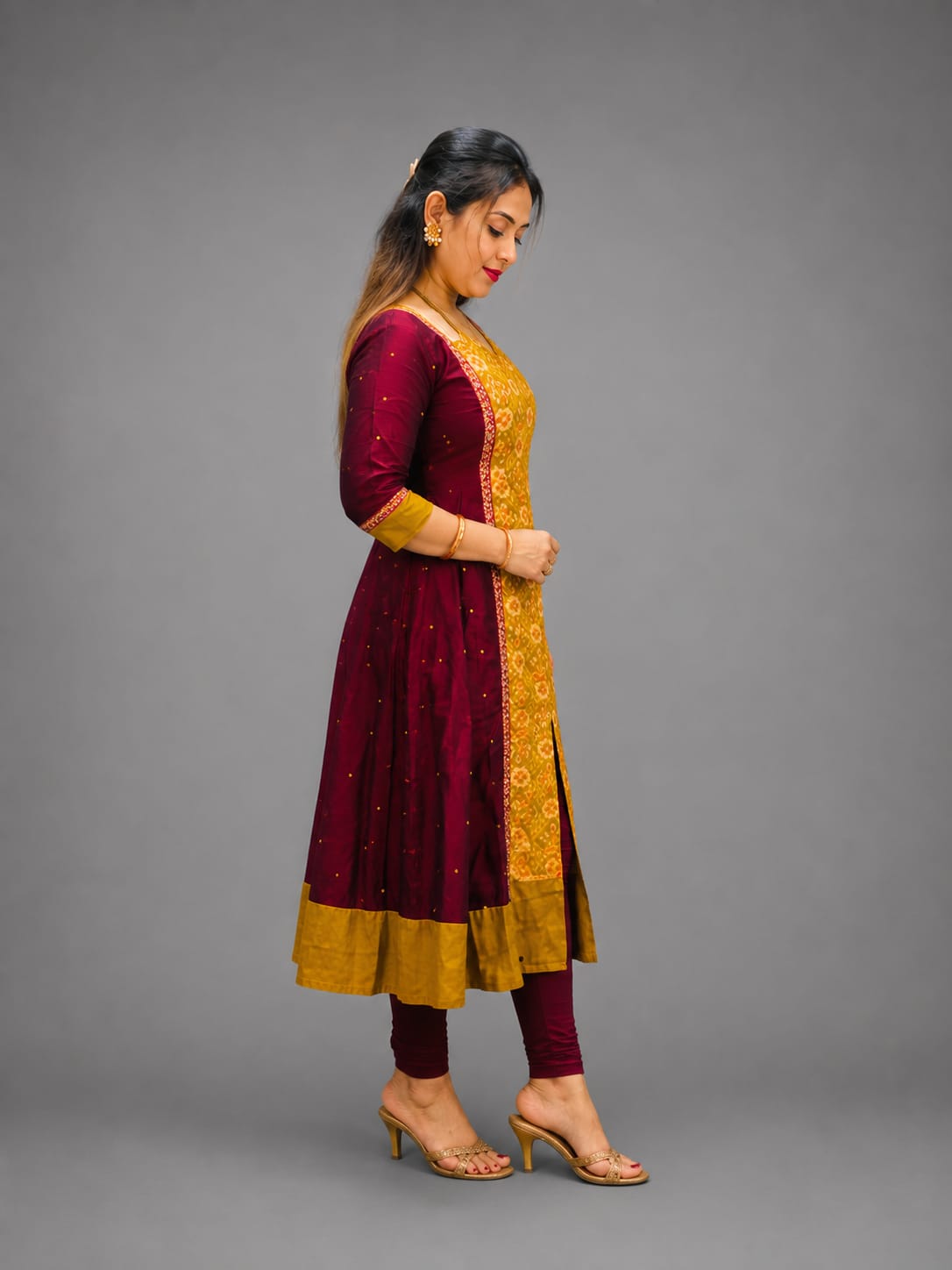 Women’s Sambalpuri Cotton Kurti – Maroon & Mustard Ethnic Wear