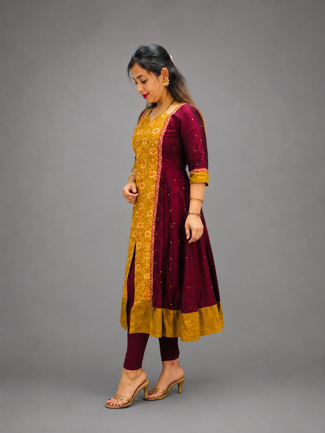 Women’s Sambalpuri Cotton Kurti – Maroon & Mustard Ethnic Wear