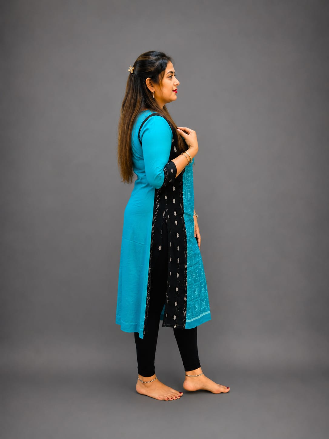 Women’s Sambalpuri Cotton Kurti – Sky Blue & Black Ethnic Wear