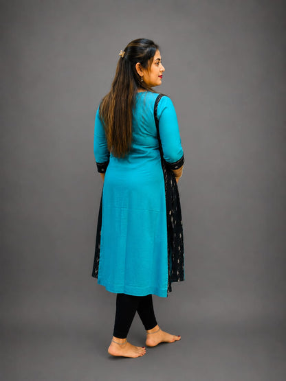 Women’s Sambalpuri Cotton Kurti – Sky Blue & Black Ethnic Wear
