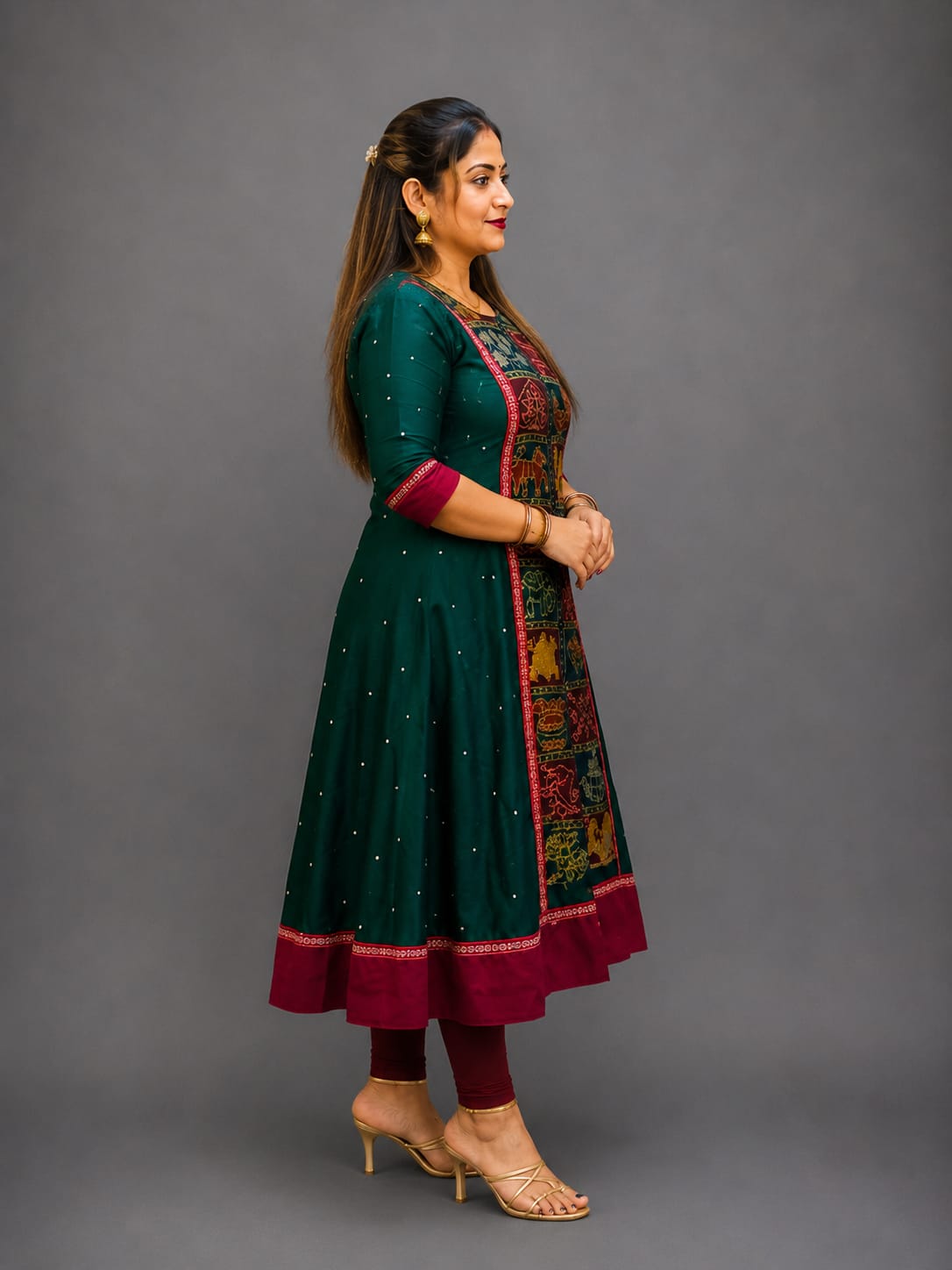 Women’s Sambalpuri Cotton Kurti – Bottle Green & Maroon Ethnic Wear