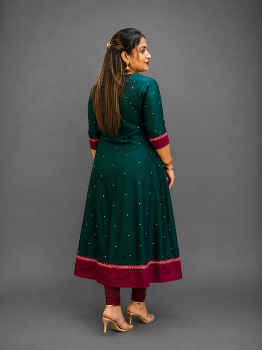 Women’s Sambalpuri Cotton Kurti – Bottle Green & Maroon Ethnic Wear