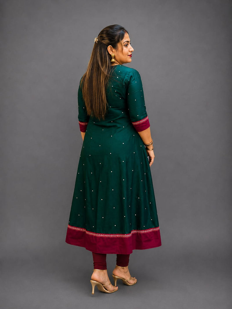 Women’s Sambalpuri Cotton Kurti – Bottle Green & Maroon Ethnic Wear