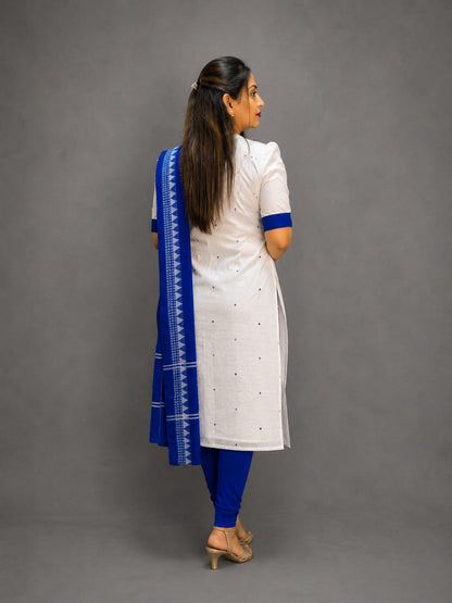 Women’s Sambalpuri Cotton Kurti – White & Royal Blue Ethnic Wear