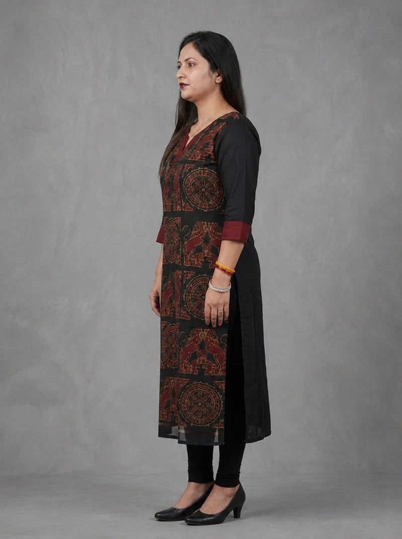 Women’s Sambalpuri Cotton Kurti – Black & Maroon Ethnic Wear