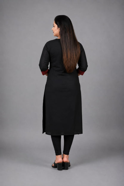Women’s Sambalpuri Cotton Kurti – Black & Maroon Ethnic Wear
