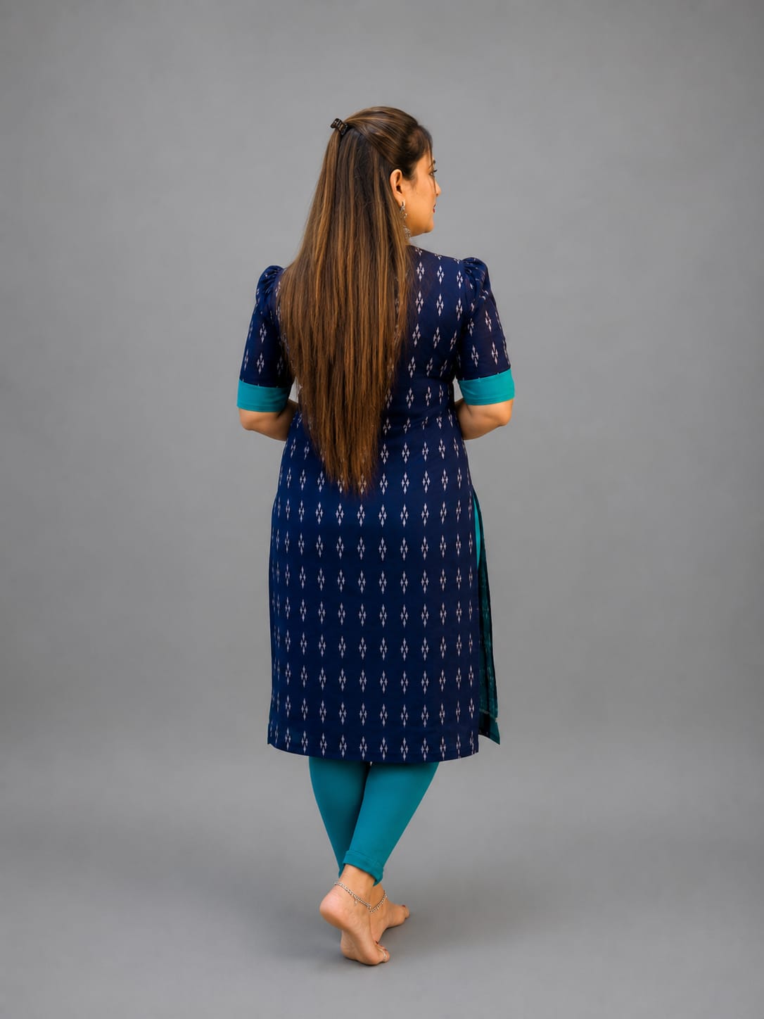 Women’s Sambalpuri Cotton Kurti – Teal Blue & Navy Ethnic Wear