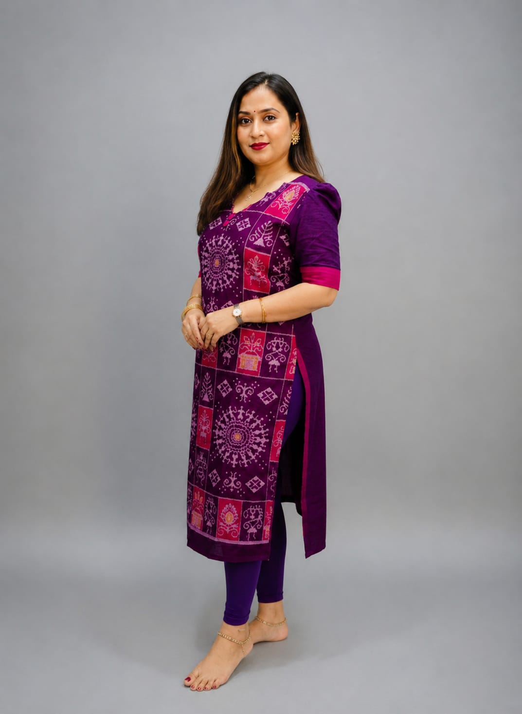 Women’s Sambalpuri Cotton Kurti – Purple & Pink Ethnic Wear