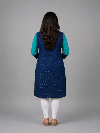 Women’s Sambalpuri Cotton Kurti – Navy Blue & Teal Ethnic Wear