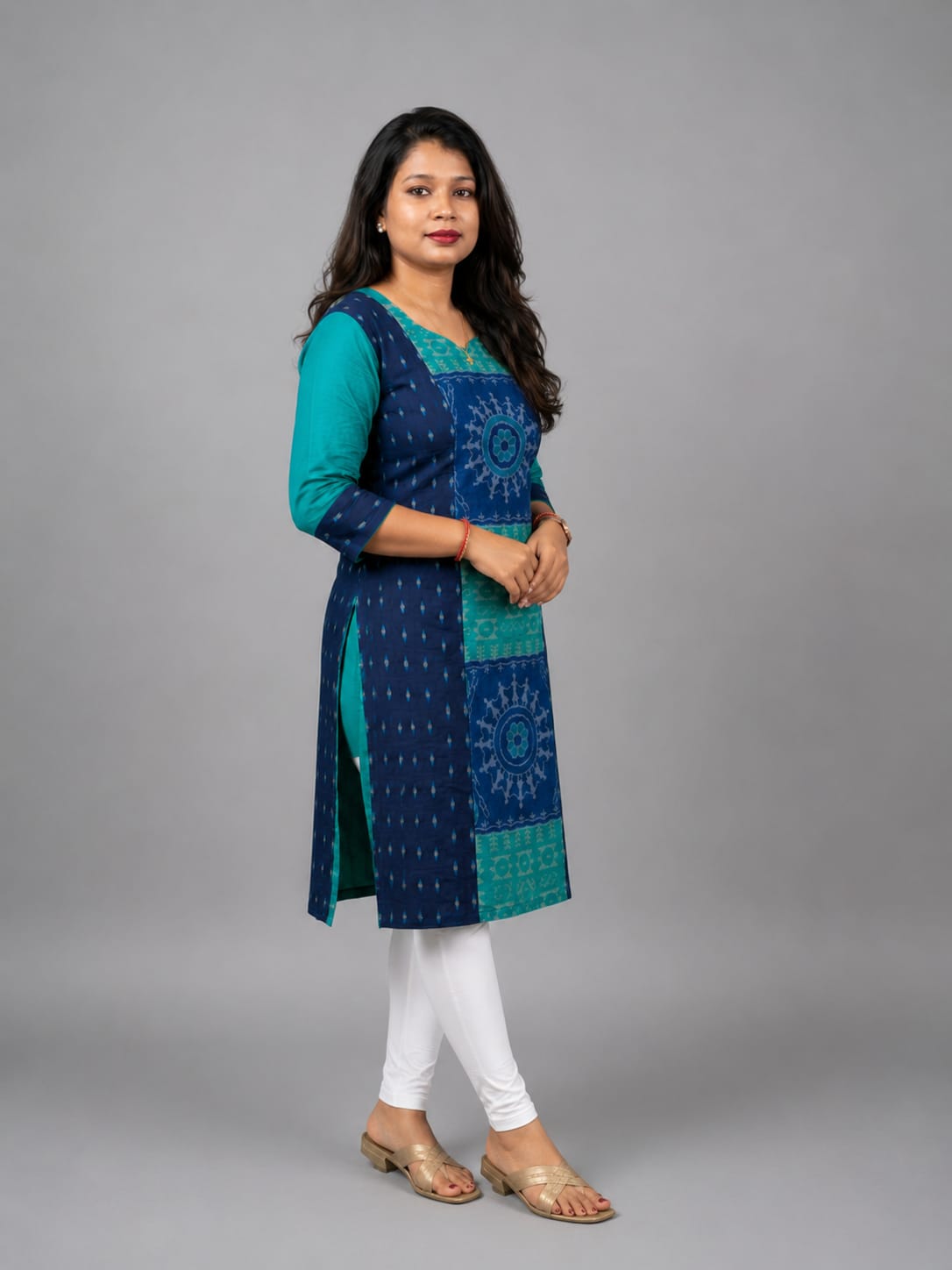 Women’s Sambalpuri Cotton Kurti – Navy Blue & Teal Ethnic Wear