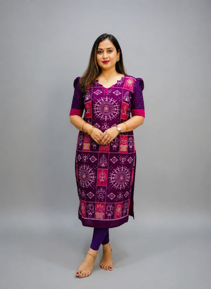 Women’s Sambalpuri Cotton Kurti – Purple & Pink Ethnic Wear