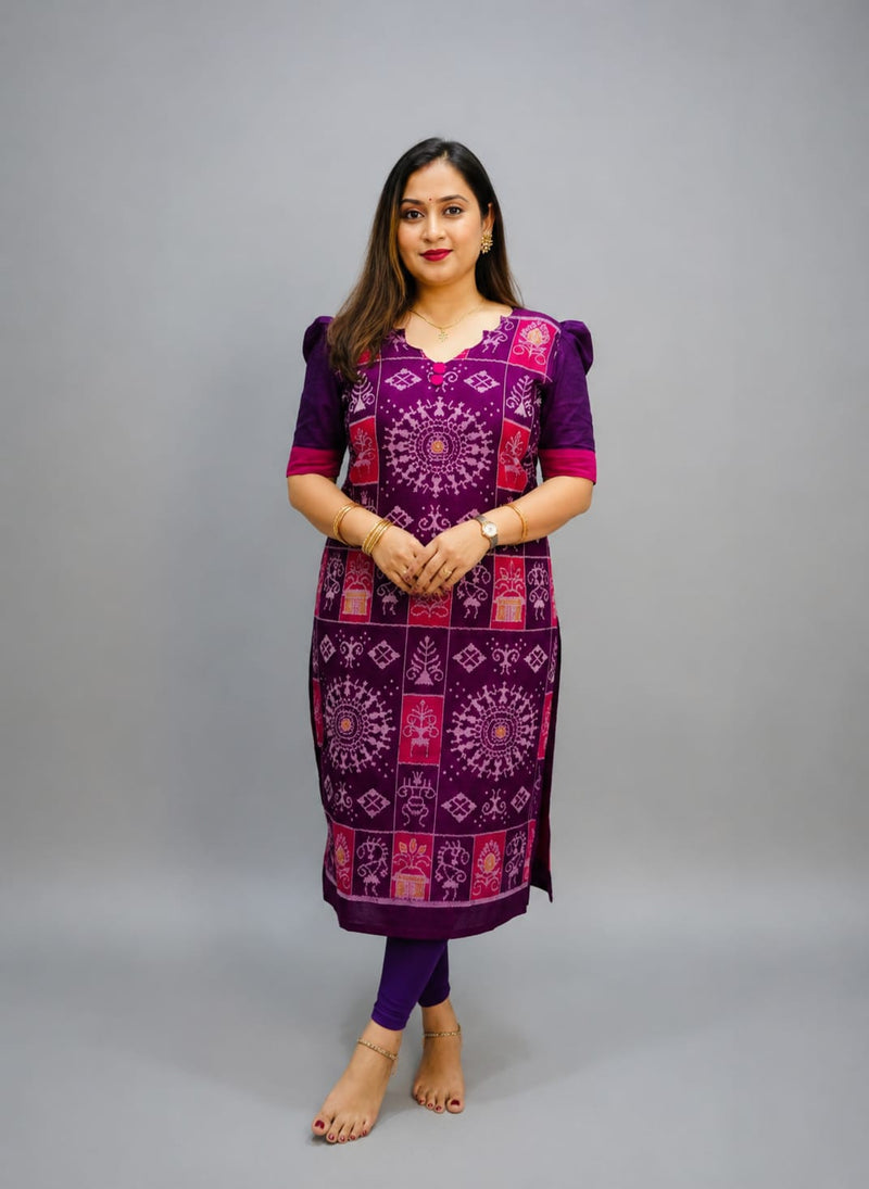 Women’s Sambalpuri Cotton Kurti – Purple & Pink Ethnic Wear