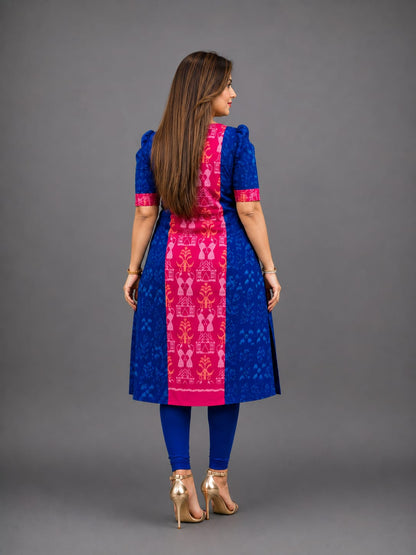 Elegant Sambalpuri Cotton Kurti for Women – Blue & Pink Ethnic Wear