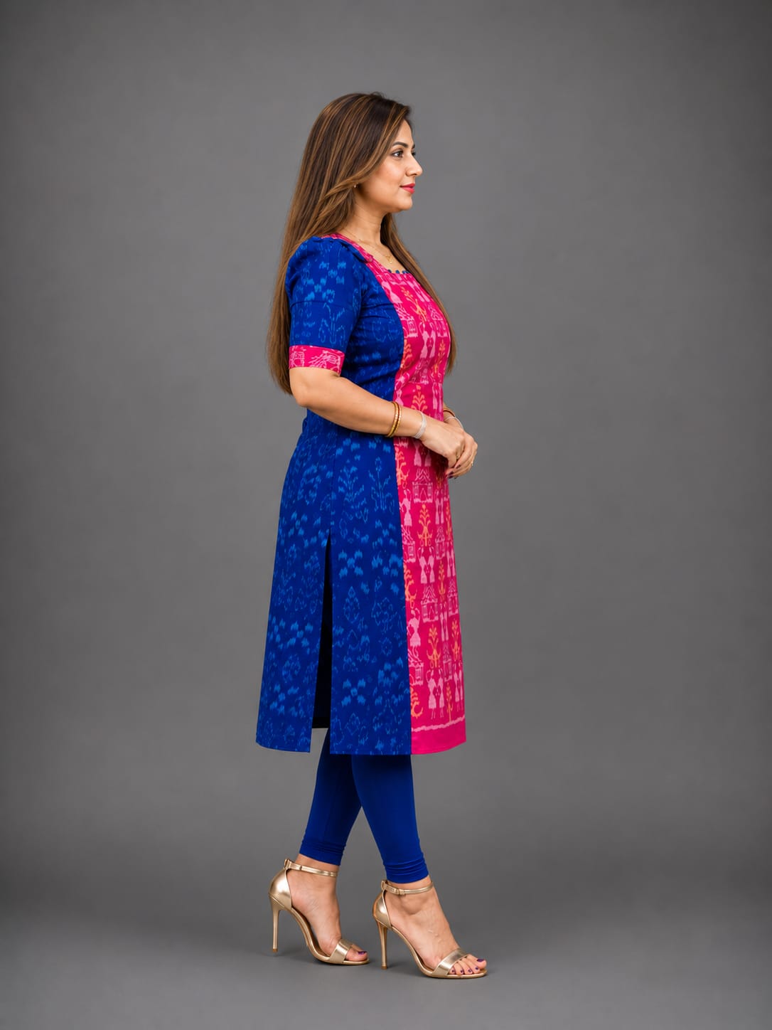 Elegant Sambalpuri Cotton Kurti for Women – Blue & Pink Ethnic Wear