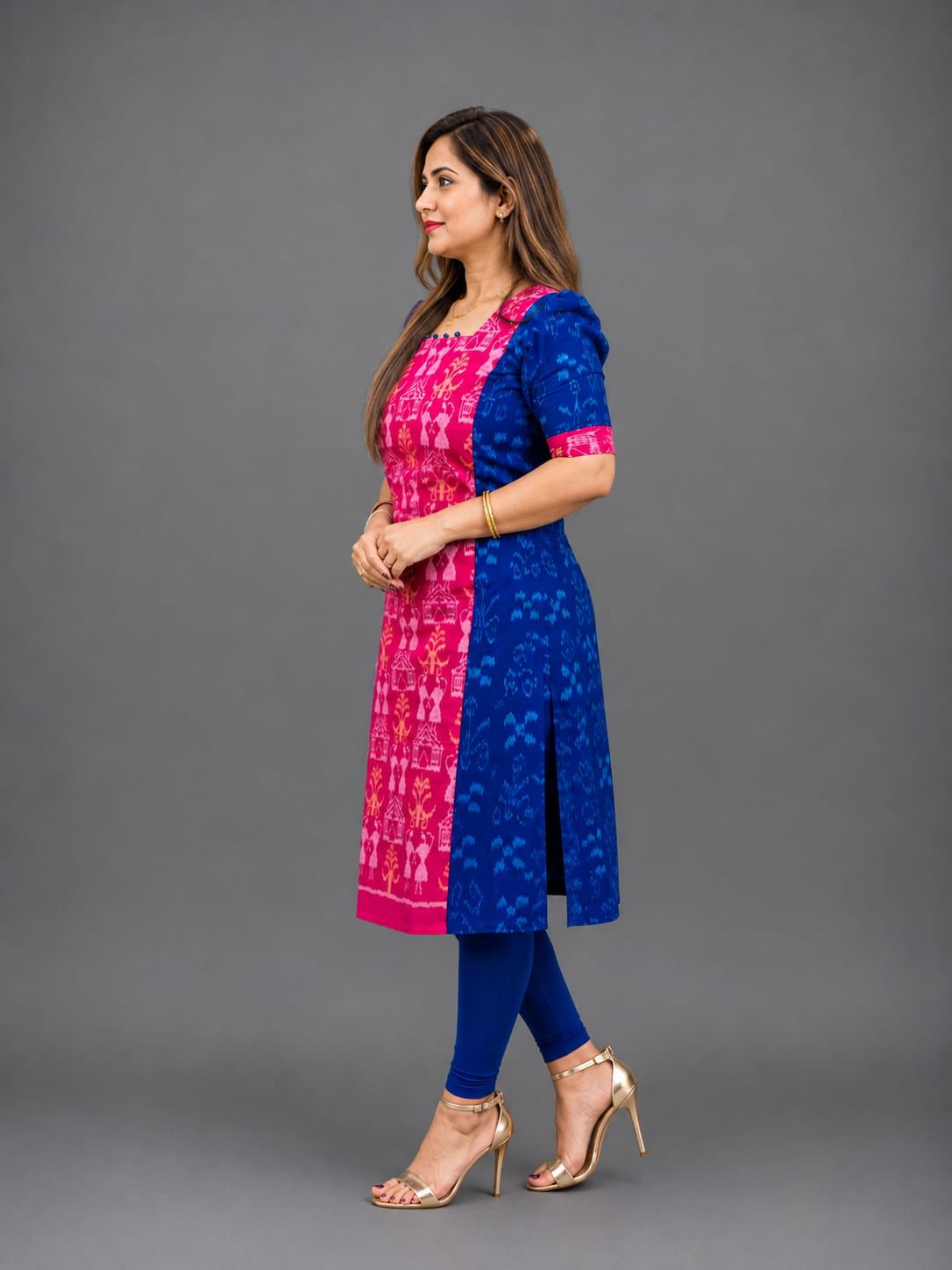 Elegant Sambalpuri Cotton Kurti for Women – Blue & Pink Ethnic Wear