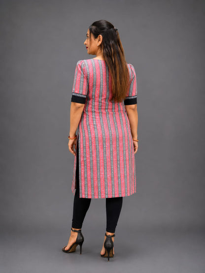 Designer Sambalpuri Cotton Kurti for Women – Black & Pink Ethnic Wear