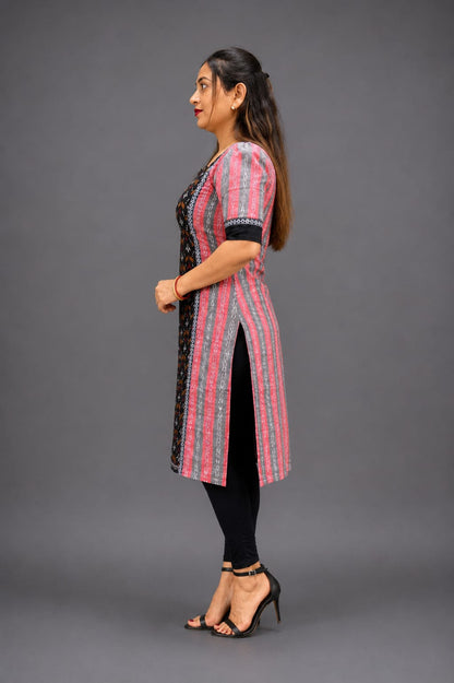 Designer Sambalpuri Cotton Kurti for Women – Black & Pink Ethnic Wear