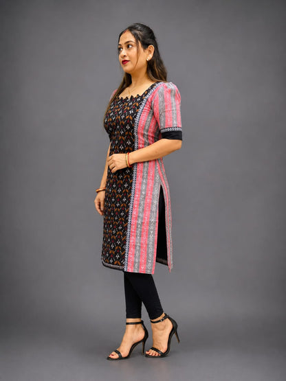 Designer Sambalpuri Cotton Kurti for Women – Black & Pink Ethnic Wear