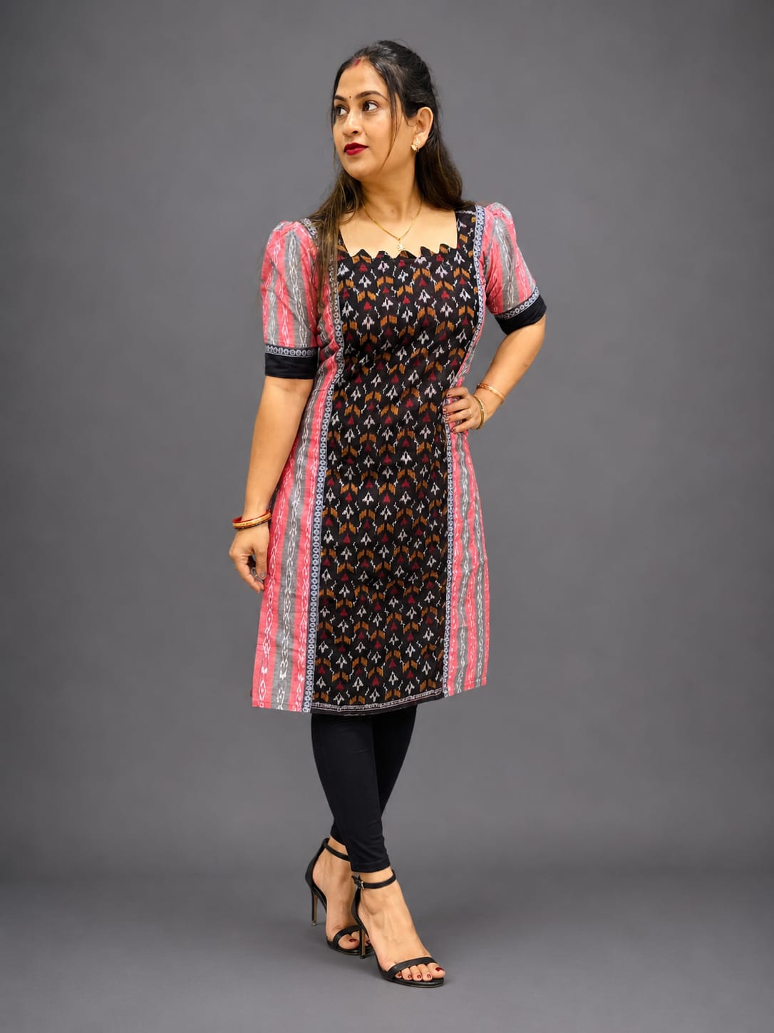 Designer Sambalpuri Cotton Kurti for Women – Black & Pink Ethnic Wear