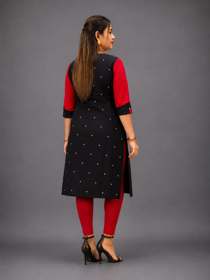 Elegant Red & Black Sambalpuri Cotton Kurti for Women – Traditional Ethnic Wear