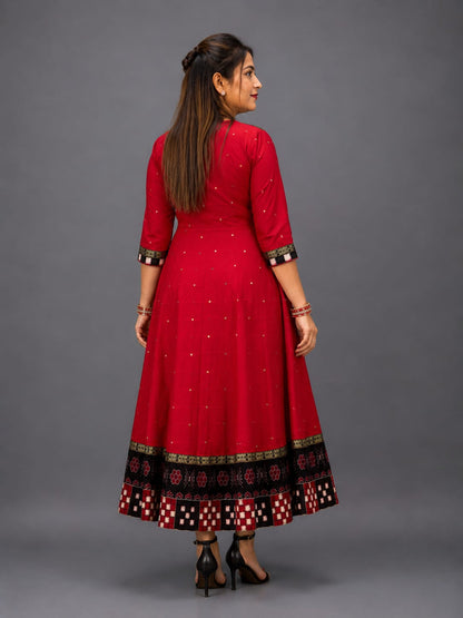Beautiful Red Sambalpuri Cotton Anarkali Kurti for Women – Ethnic Party Wear
