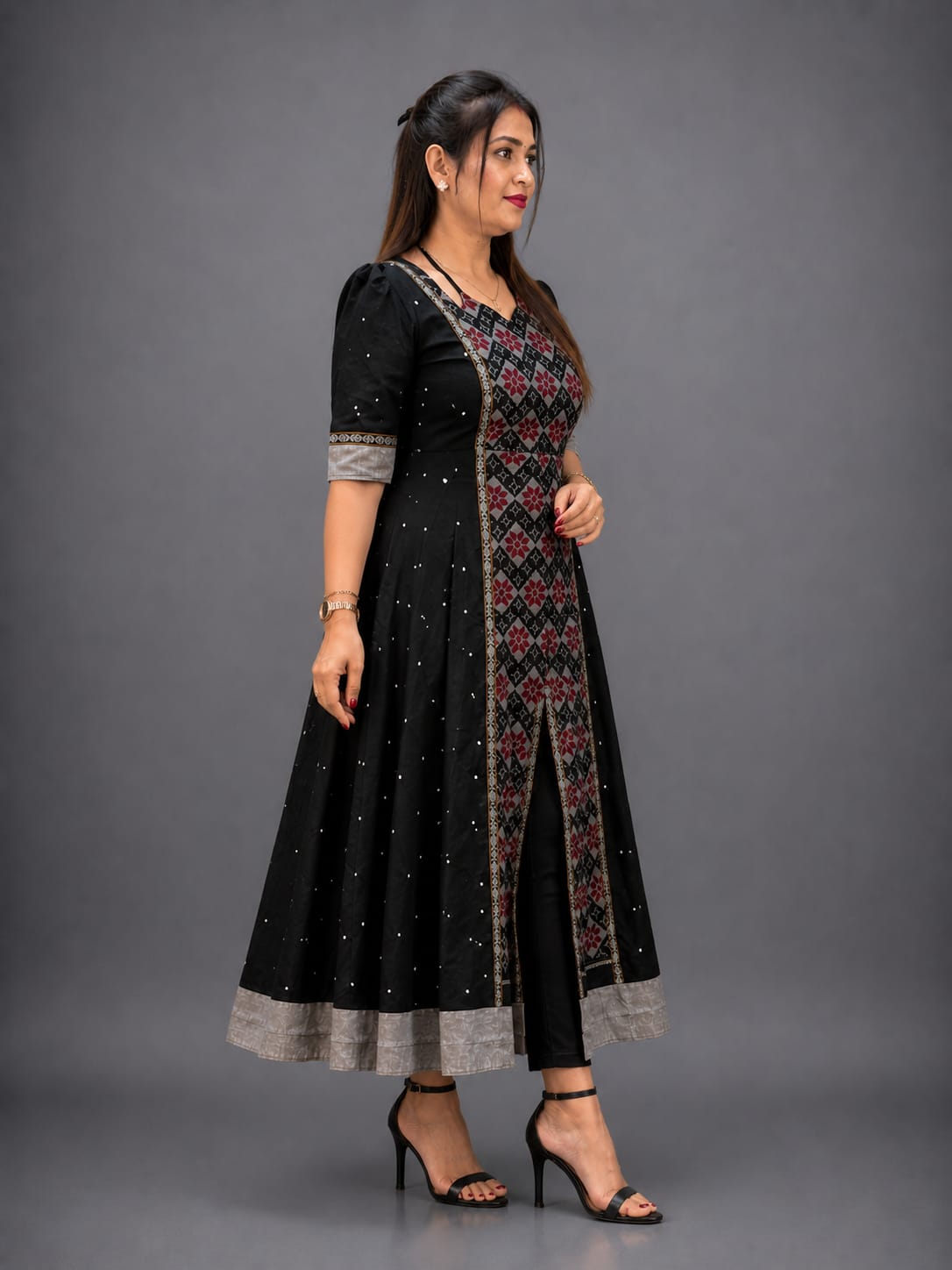 Elegant Black Sambalpuri Cotton Anarkali Kurti for Women – Designer Ethnic Wear