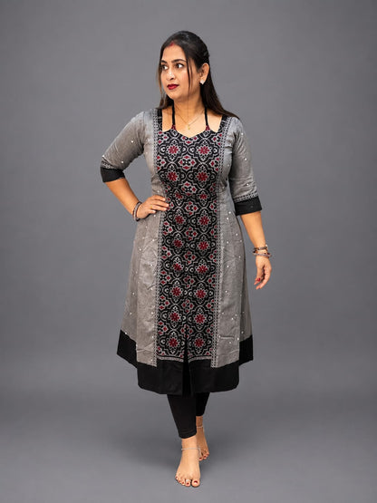 Women’s Sambalpuri Cotton Kurti – Grey & Black Ethnic Wear